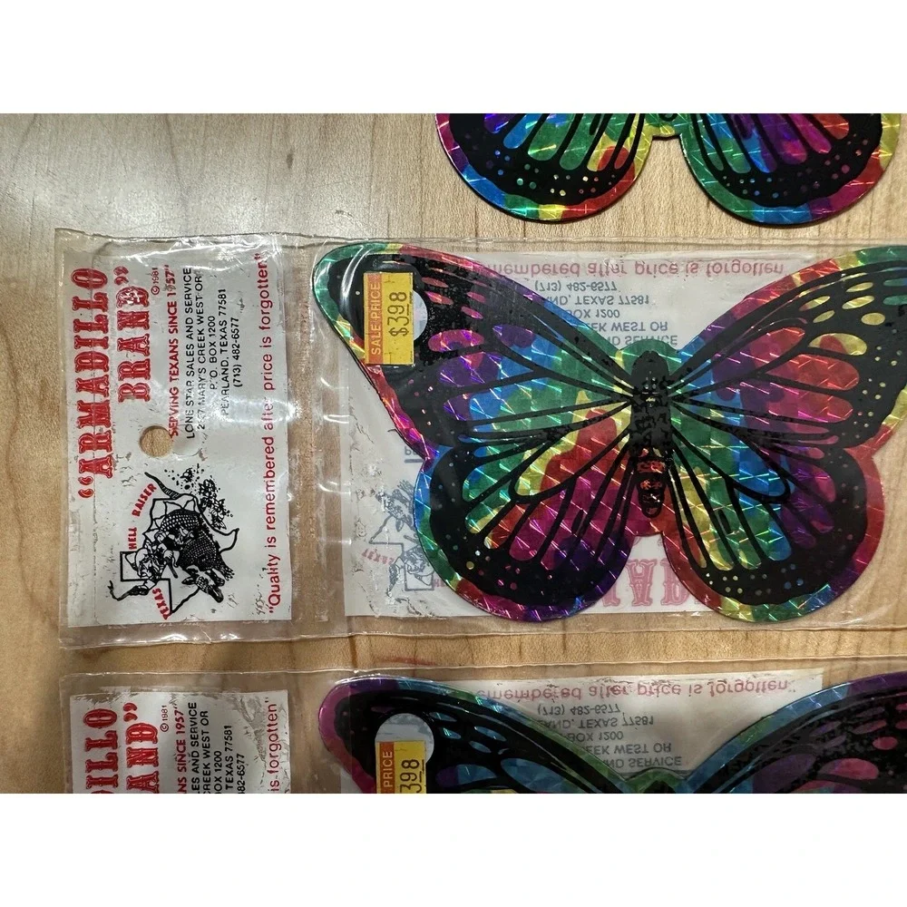 Vintage Lot Of 4 Butterfly prismatic Holo Magnet Multicolored Nos XL